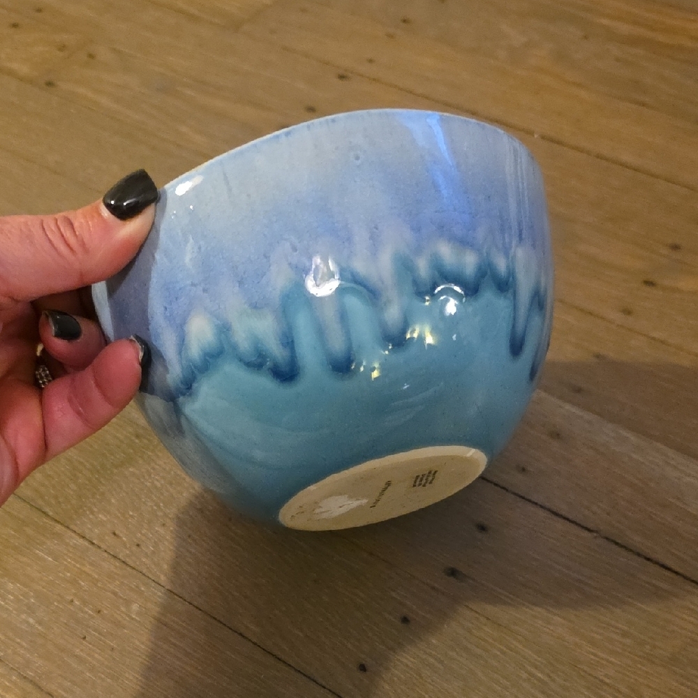 Anthropologie Stoneware Blue Lavender Drip Glazed Bowl.  6" Wide
